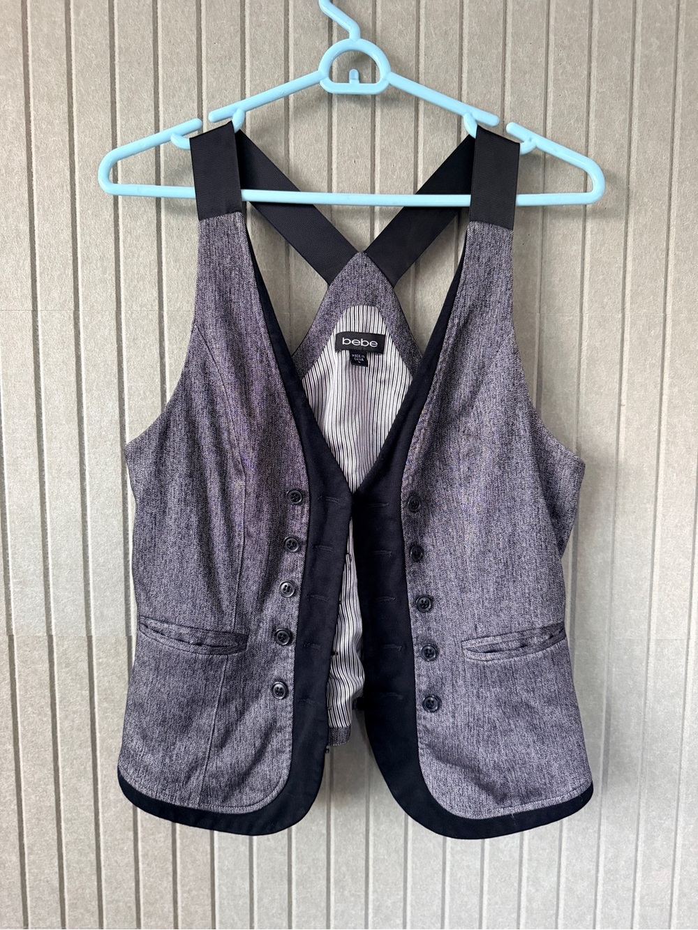 bebe Heather Gray Vest with Black Trim
